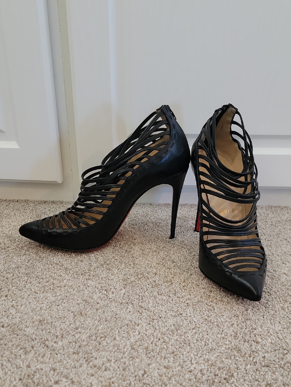 Christian Louboutin Black Strappy Pointed-Toe Stiletto Heels